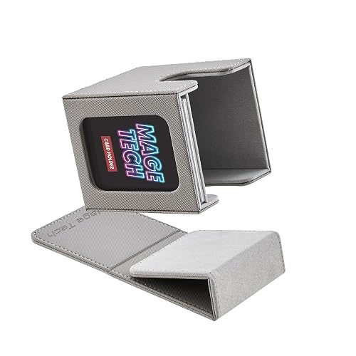 Mage Tech Commander Deck Box Lite - Expositor de tarjetas con tarjetero a presión y cubierta extraíble, se adapta a más de 100 tarjetas de una sola manga, ideal para MTG, PTCG, OPCG, SWU y más (gris)
