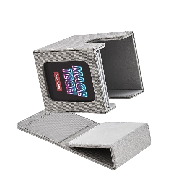 Mage Tech Commander Deck Box Lite - Expositor de tarjetas con tarjetero a presión y cubierta extraíble, se adapta a más de 100 tarjetas de una sola manga, ideal para MTG, PTCG, OPCG, SWU y más (gris)