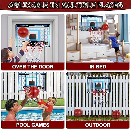 Miniatura 6 de Aro de baloncesto para interiores, aro de baloncesto con luz LED con marcador electrónico, 3 modos de juego, aro de baloncesto para puerta para
