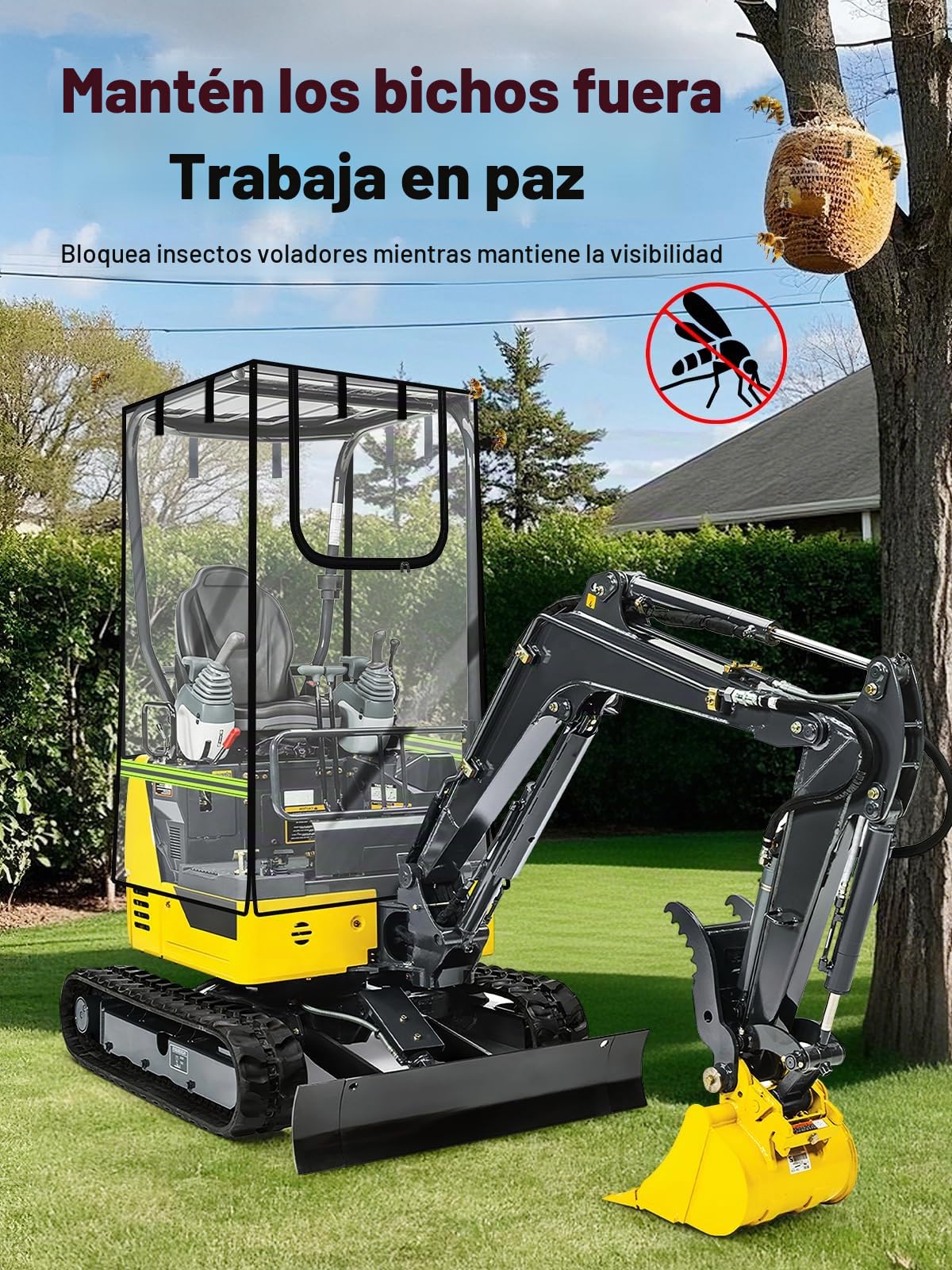 Cubierta de Mini Excavadora, Caja Transparente para Cabina de Excavadora con Tela Oxford 600D y película de PVC Compatible con Bobcat E20/Kubota U17 para 1750-3500 Libras, protección