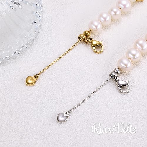 Miniatura 7 de Juego de joyas de oro para mujer, collar y aretes de perlas de agua dulce para bodas, novias, damas de honor, regalo de cumpleaños de 16.5 pulgadas