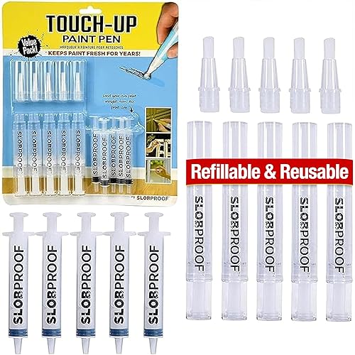Slobproof Refillable Touch-Up Paint Pen, Mess-Free, Reusable Wall Paint Repair Tool, Precise Application, DIY Home Improvement, Furniture, Arts and Crafts, Patented Design, Easy Storage, Pack of 5