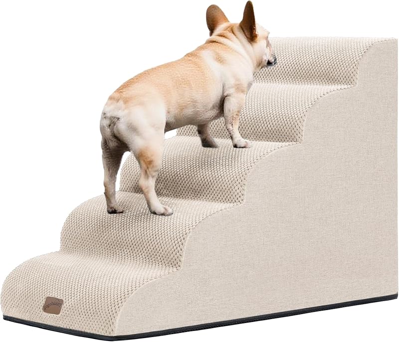 Escada para Gatos e Cães com Rampa e Capa Impermeável, 5 Degraus, 57,4 cm de Altura, gogobunny