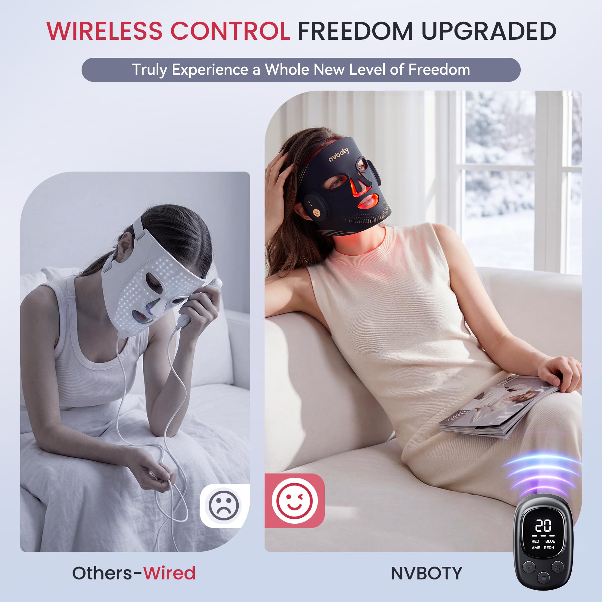 Red Light Therapy for Face, 4 Modes, Wireless 2000mAh Remote