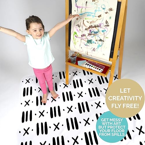 Miniatura 9 de JumpOff Jo Tapete de salpicaduras para bebé para debajo de la silla alta, lavable, impermeable, para el suelo de bebé para artes y manualidades,