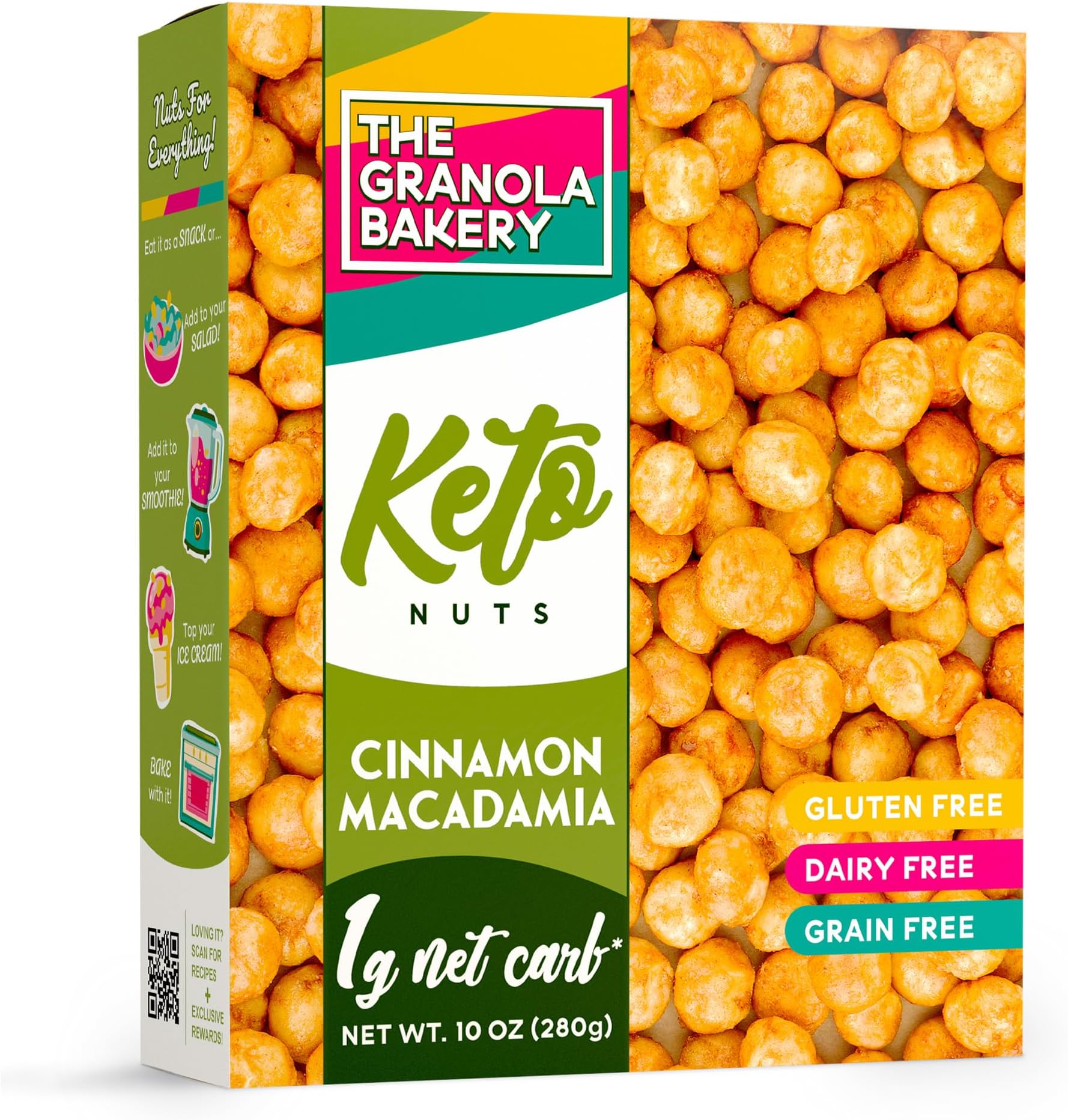 TGB Cinnamon Macadamia Nuts | 1g Net Carb Keto Snack | Gluten Free Low Carb Candy, 10 Ounces