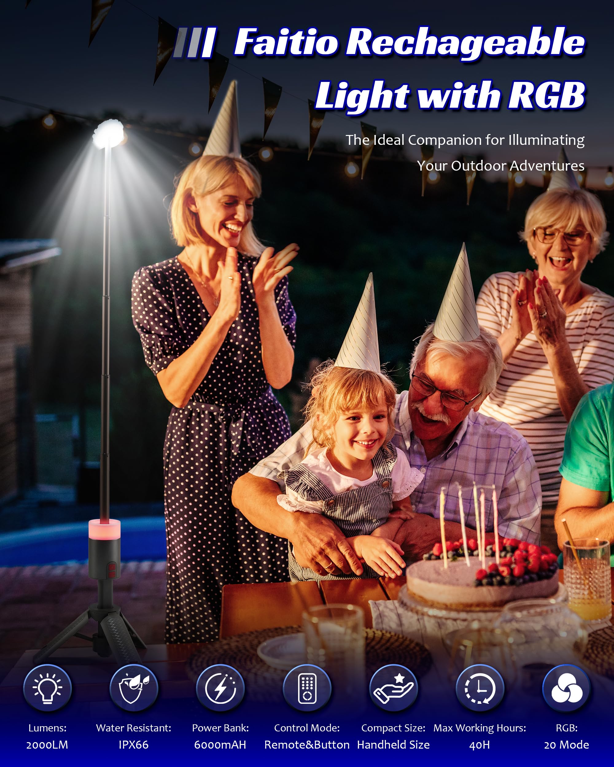 Remote Controlled 6800mAh Rechargeable Camping Lantern with Telescopic Stand, Dimmable LED Flashlight for Home Emergency Survival Power Outages, Waterproof Camping Light with Power Bank