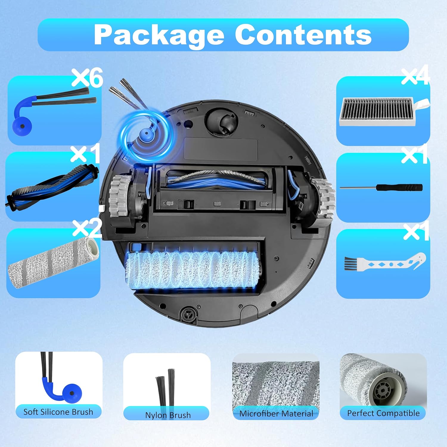 15 Pcs Replacement Parts for Ecovacs Deebot X11 OmniCyclone,X11 Pro/Pro Omni Vacuum Cleaner,Accessories Kit Includes 1 Main Brush 2 Roller Mop 6 Side Brush 4 HEPA Filter 2 Install Tools