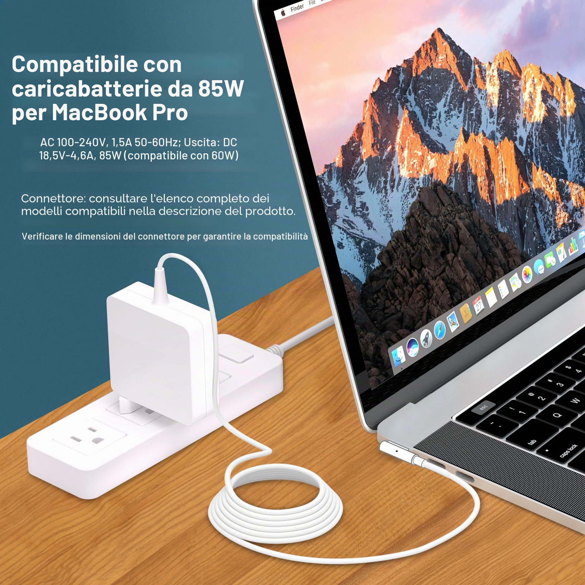 Mac Book Pro - Caricatore di ricambio per Mac Pro 85 W 60 W L-Tip Shape Connector Adattatore di alimentazione per computer portatile Mac 13 15 17 pollici prima metà 2012 e Mac (2006-2010)