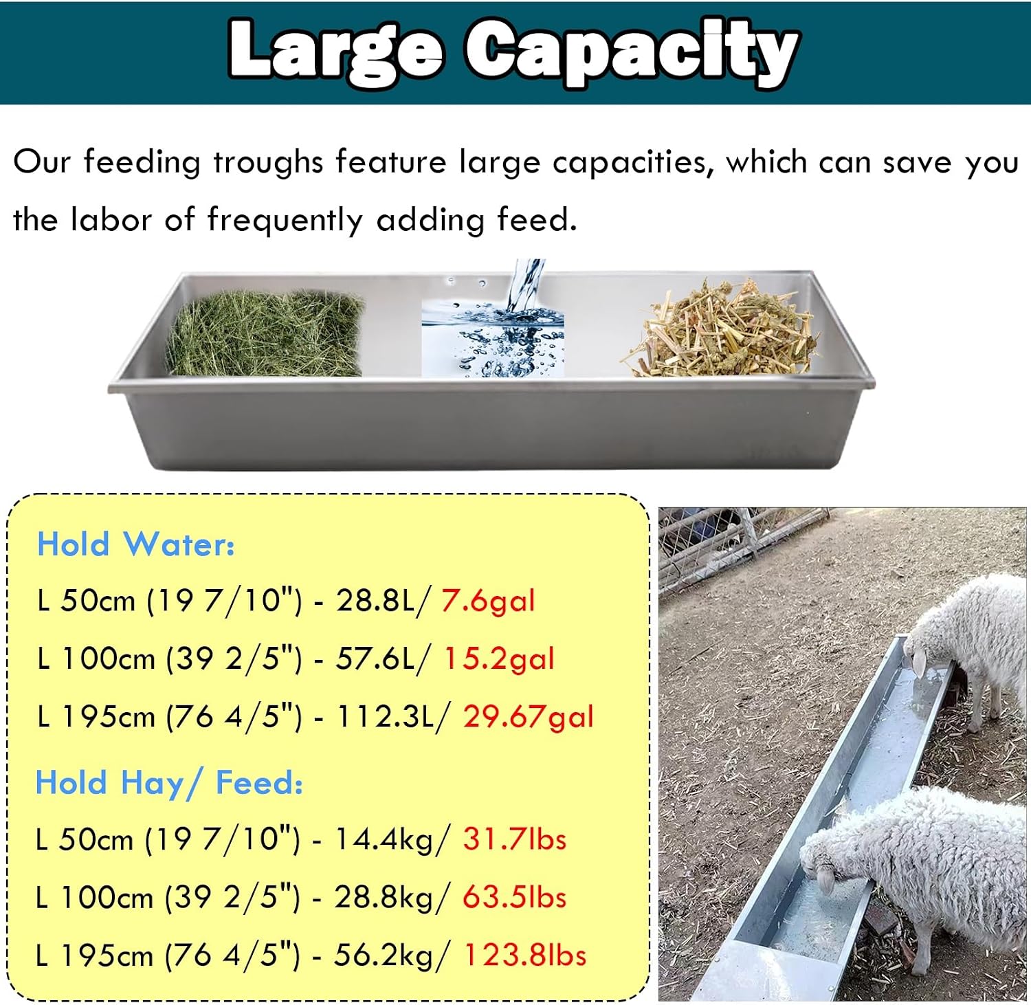 Livestock Animal Feeder and Watering Tub for Outdoor Use, Essential for Horses, Goats, Calves, and Pigs