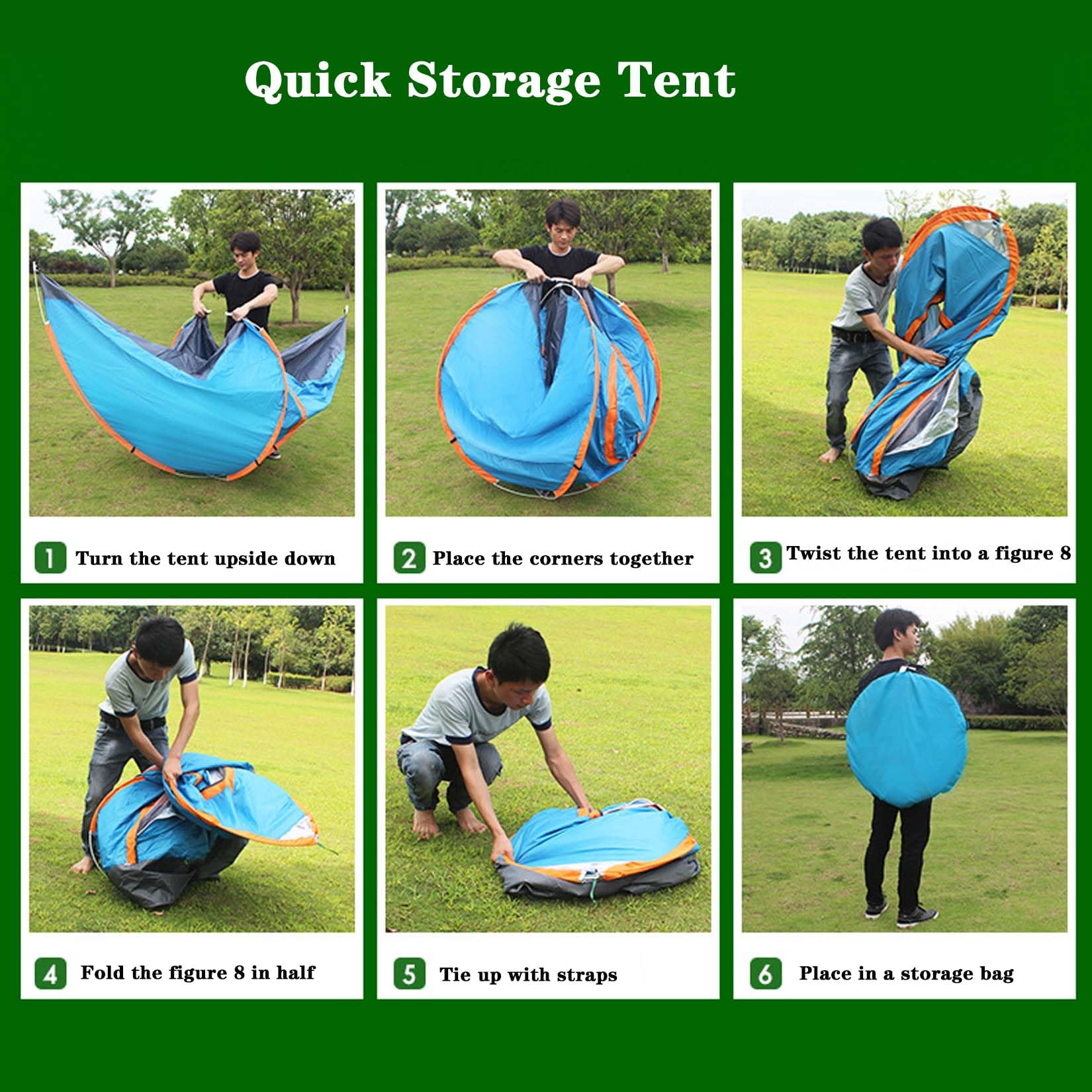 Tenda da campeggio per 2-4 persone, facile da montare, due porte, protezione dalla pioggia e dal sole, adatta per escursioni e campeggio, blu/verde