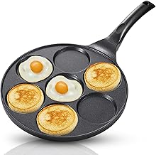 Pancake Pan for Kids, Mini Pancake Maker 7 Molds, Nonstick Pancake Griddle for Breakfast, 9.7 inch Black