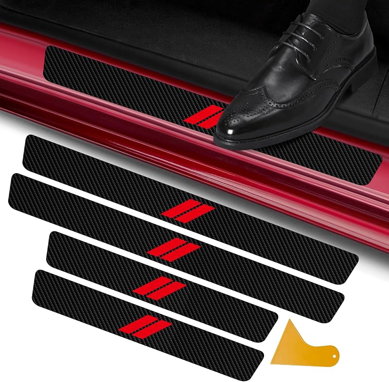 Protetor de Soleira de Porta em Fibra de Carbono Vermelho para Dodge Charger, Challenger e Durango Qianjiang, Kit com 4 peças