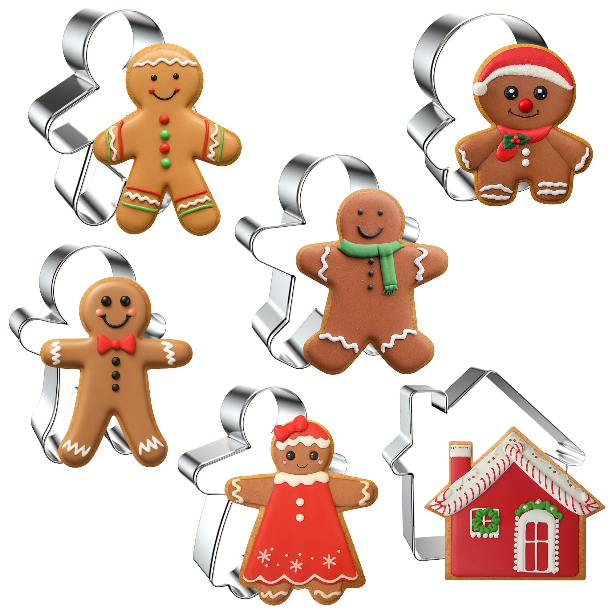 FUSOTO 6PCS Gingerbread Cookie Cutter Set, Christmas Cookie Cutters