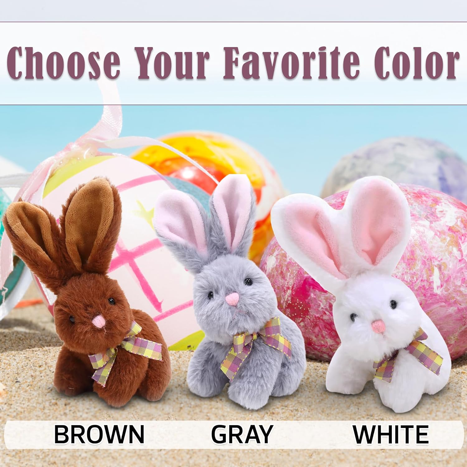 Fluffy Easter Bunny Stuffed Animal with Bow – Plush Bunny Toy Cute Huggable Rabbit for Kids & Adults on Easter – 6-inch (Gray)