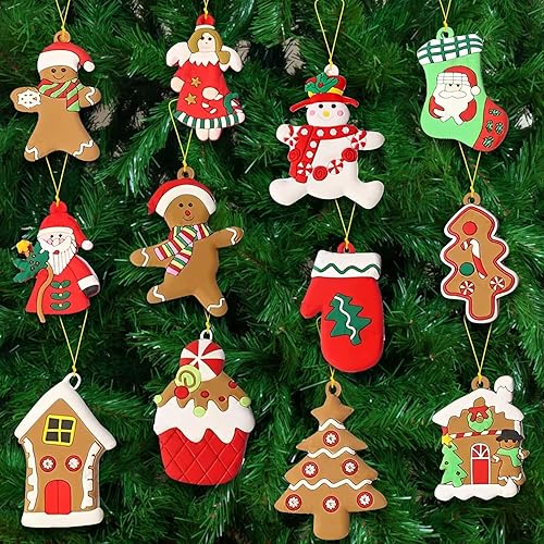 12 decoraciones navideñas de pan de jengibre, muñeco de nieve, decoración de árbol de Navidad, figuras de Papá Noel, decoración colgante de árbol de