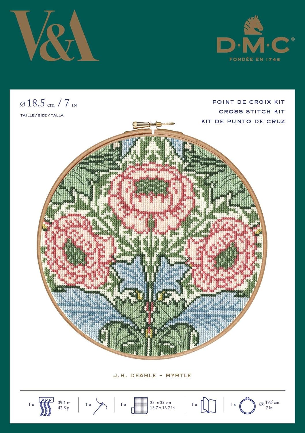 DMC: Cross Stitch Embroidery Kit, BL1175/77 J.H.Dearle - Myrtle "Matel/Silver Plum Flower" Hoop Kit (Jon Henry Darl)