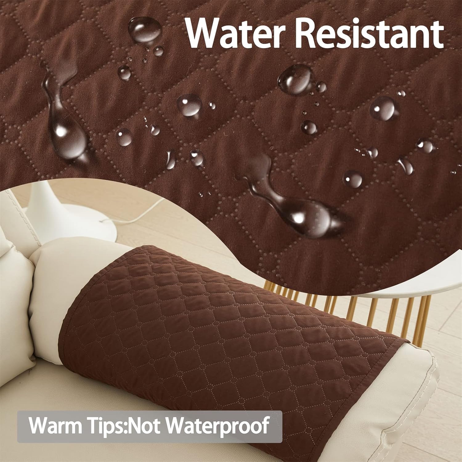 Sofa Armrest Cover, Headrest Cover for Recliner Chair Arm Cover, Armchair Slipcover with Pockets, Nonslip Quilted Furniture Protector for Pets Leather Sofa Couch (Coffee,3 Seater(5pcs))