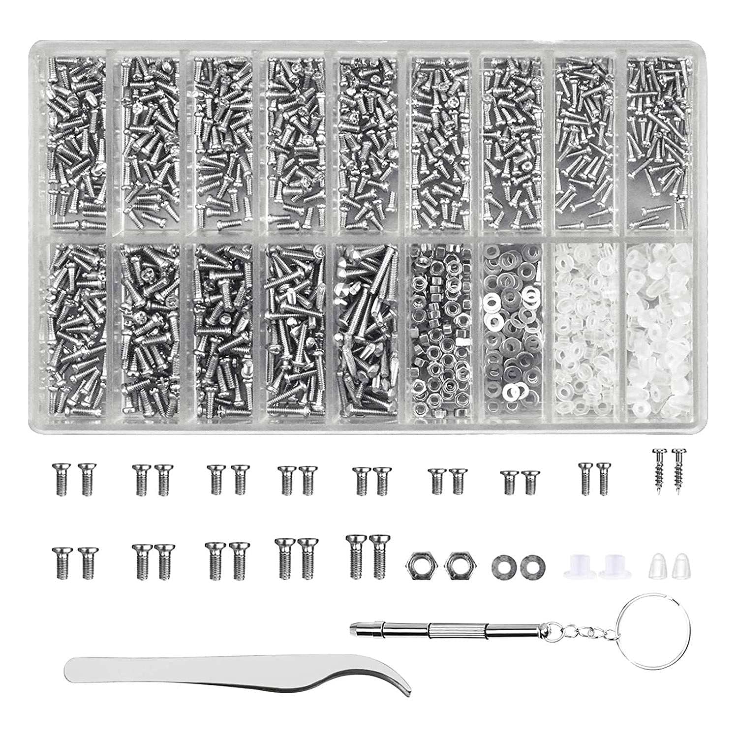 Littimoon Glasses Repair Tool Kit 1000Pcs Glasses Screws and Nuts Assortment with Mini Screwdriver and Tweezer Screws Repair Kit