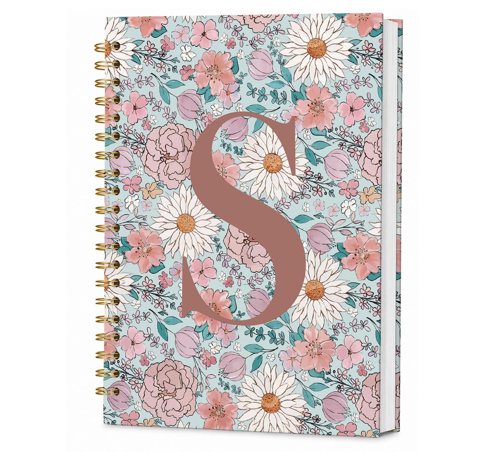 KDHTY Taccuino a spirale personalizzato con iniziale S, regalo vintage per ragazze adolescenti, con monogramma per donne e ragazze, quaderno a spirale con copertina rigida a righe, 14 x 20 cm