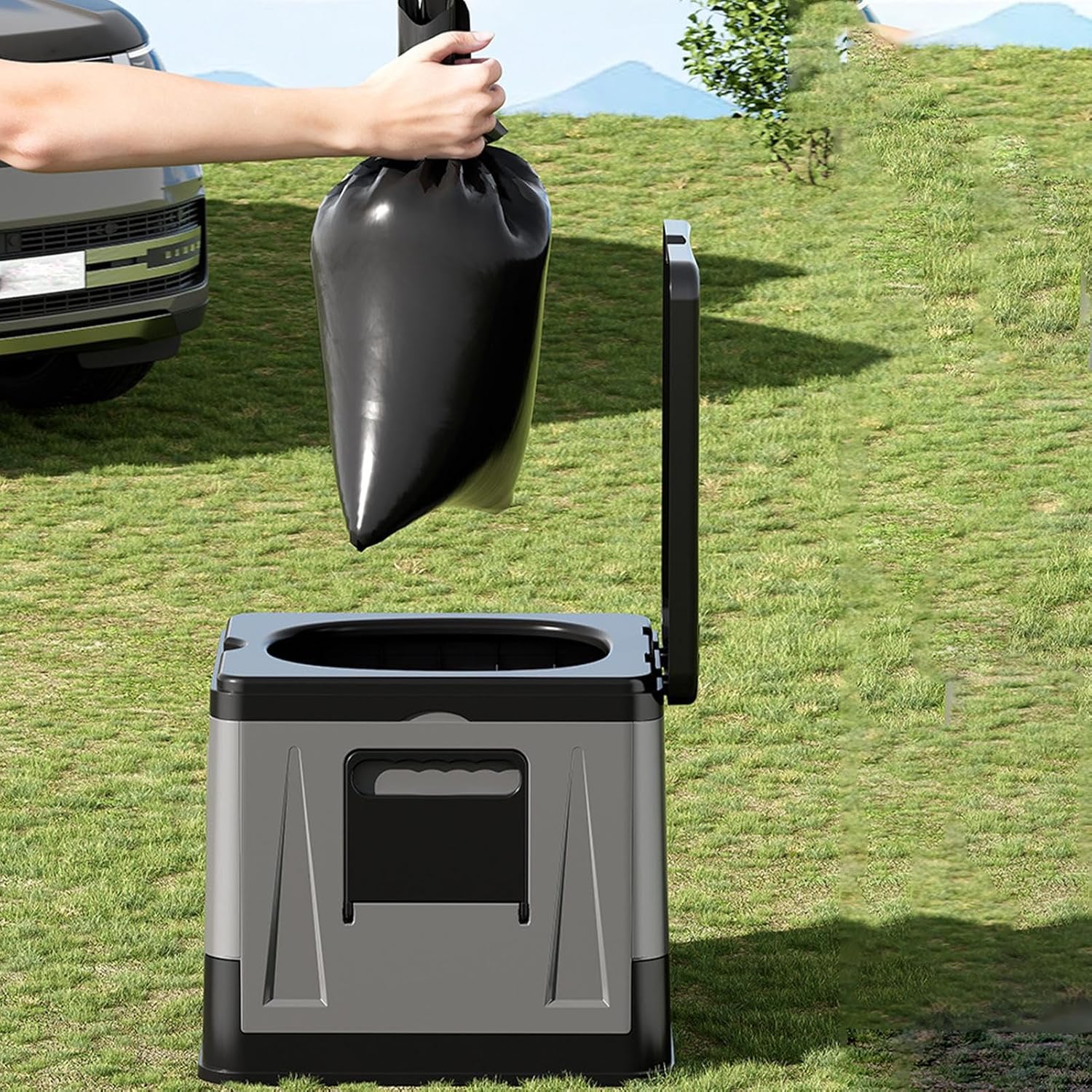 大型屋外トイレ | 軽量キャンプ便座、折りたたみ式トイレ、大人用ポータブルトイレ - 洗えるバスケット&amp;内蔵ロールホルダー