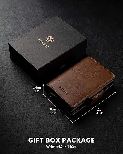 Miniatura 6 de VULKIT Tarjetero de cuero con bloqueo RFID, billetera desplegable automática con bloqueo RFID, cartera magnética para tarjetas doble para hombres y