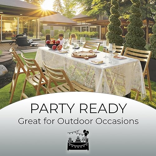 Miniatura 6 de Exquisite Paquete de 12 manteles de plástico de alta calidad, diseño floral impreso, mantel de plástico desechable (blanco)