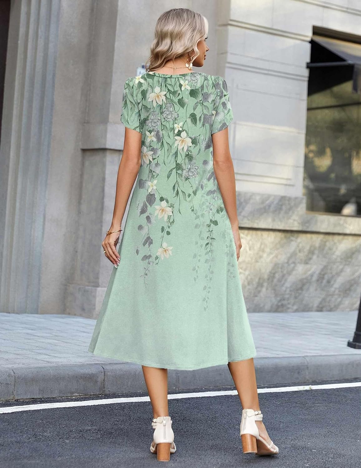 Zeagoo Womens Casual Summer Dress 2026 Petal Short Sleeve Dresses with Pleats Midi A Line Flowy Dress Boho Sundress - Image 3