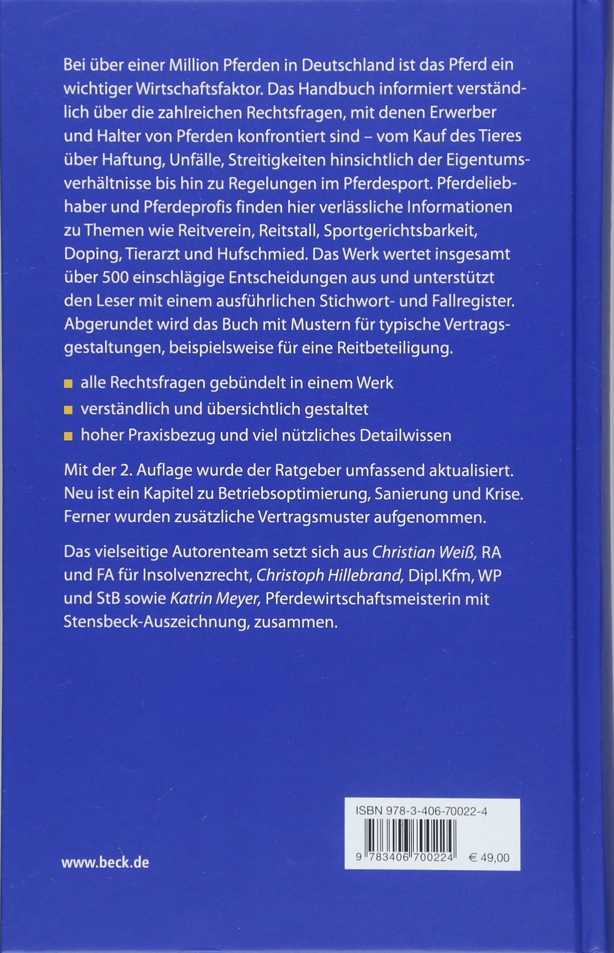 Pferderecht: Ein Handbuch für Pferdekäufer, Reiter, Reitvereine, Reitstallbesitzer, Hufschmiede und Tierärzte