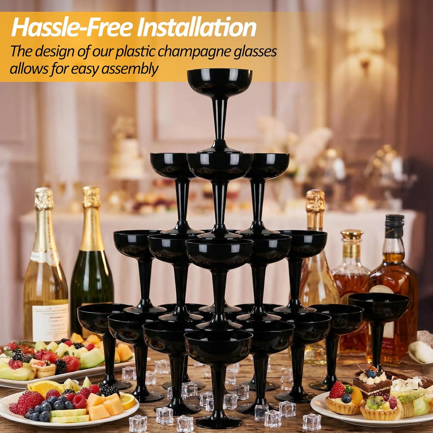 Domensi 40 Pack Black Champagne Coupe Glasses Bulk Plastic Disposable Champagne Glasses 5 oz Plastic Mimosa Wedding Cocktail Cups for Engagement Birthday Graduation Decor 2025 Party Supplies - Image 4