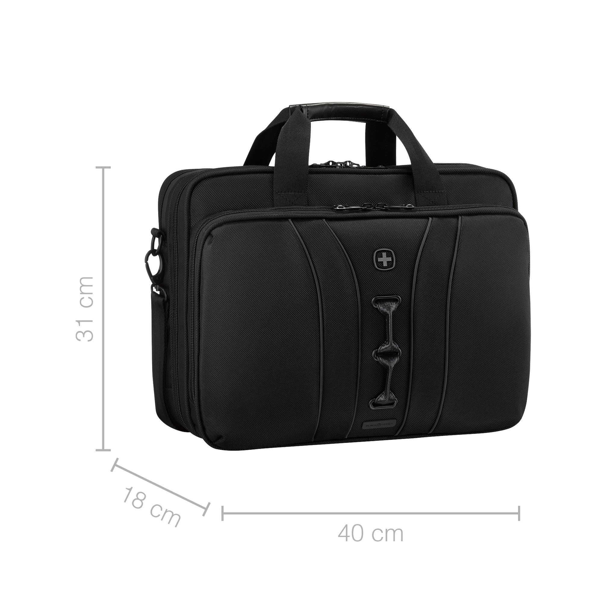 WENGER Legacy Black Series 653630 torba na laptopa do zawieszenia, notebook do 16 cali, kieszeń na tablet, aktówka, 15 l, do biura biznesowego, czarna, czarny, Black Series Brief Laptop-Tasche