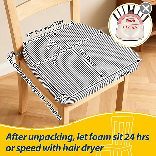 Miniatura 266 de AAAAAcessories Cojines en forma de D, espuma de 2 pulgadas de grosor, con lazos y funda extraíble lavable a máquina, 17 x 16 pulgadas, juego de 4