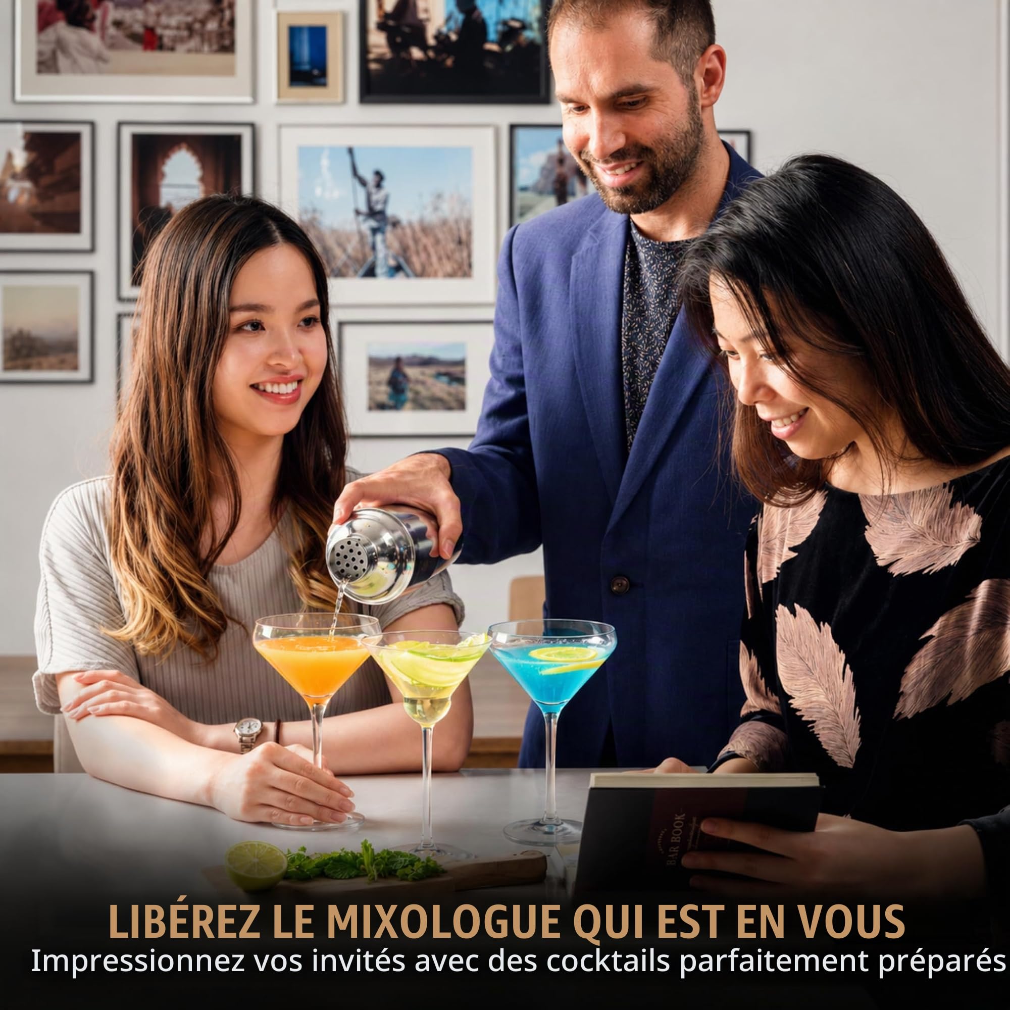 Coffret à Cocktail Mayfair — Kit Cocktail avec Shaker Cocktail en INOX de Style Manhattan | Cocktail Shaker Kit, Kit Barman, Cocktail Kit Complet | dans Une Boîte Cadeau Luxueuse