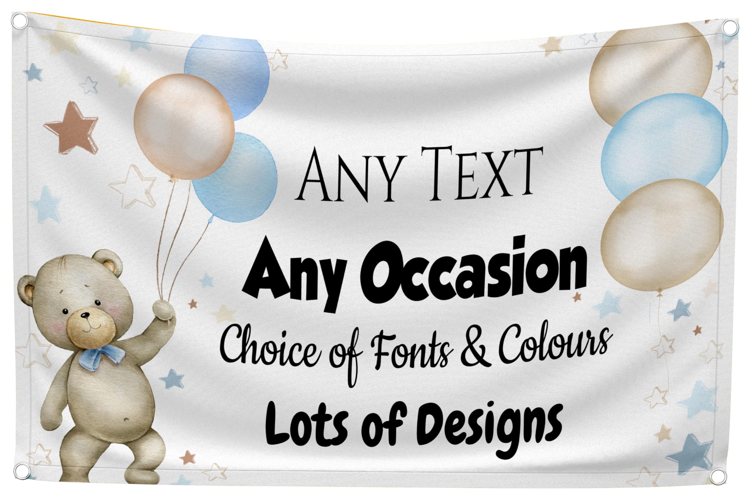 Large Personalised Banner Backdrop Any Occasion Customised With Any Text for Boys First Birthday Baptism Christening Baby Shower Aqiqah Lohri New Baby Welcome Announcement (Blue Teddy Bear, No Photo)