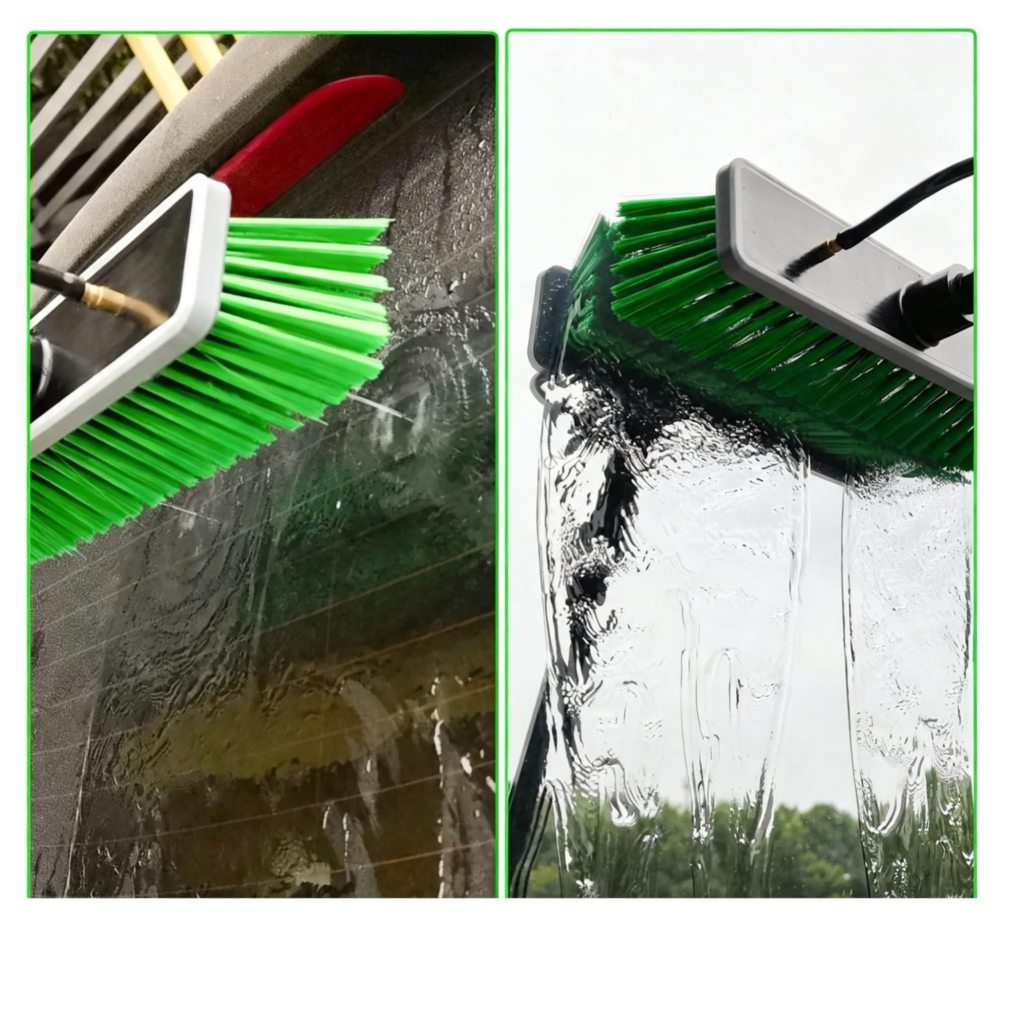 Accessorio for la pulizia del pannello solare con testina for finestre alimentata ad acqua con flusso passante | Bordo in gomma morbida, setole in PET, doppia filettatura ACME e Germania