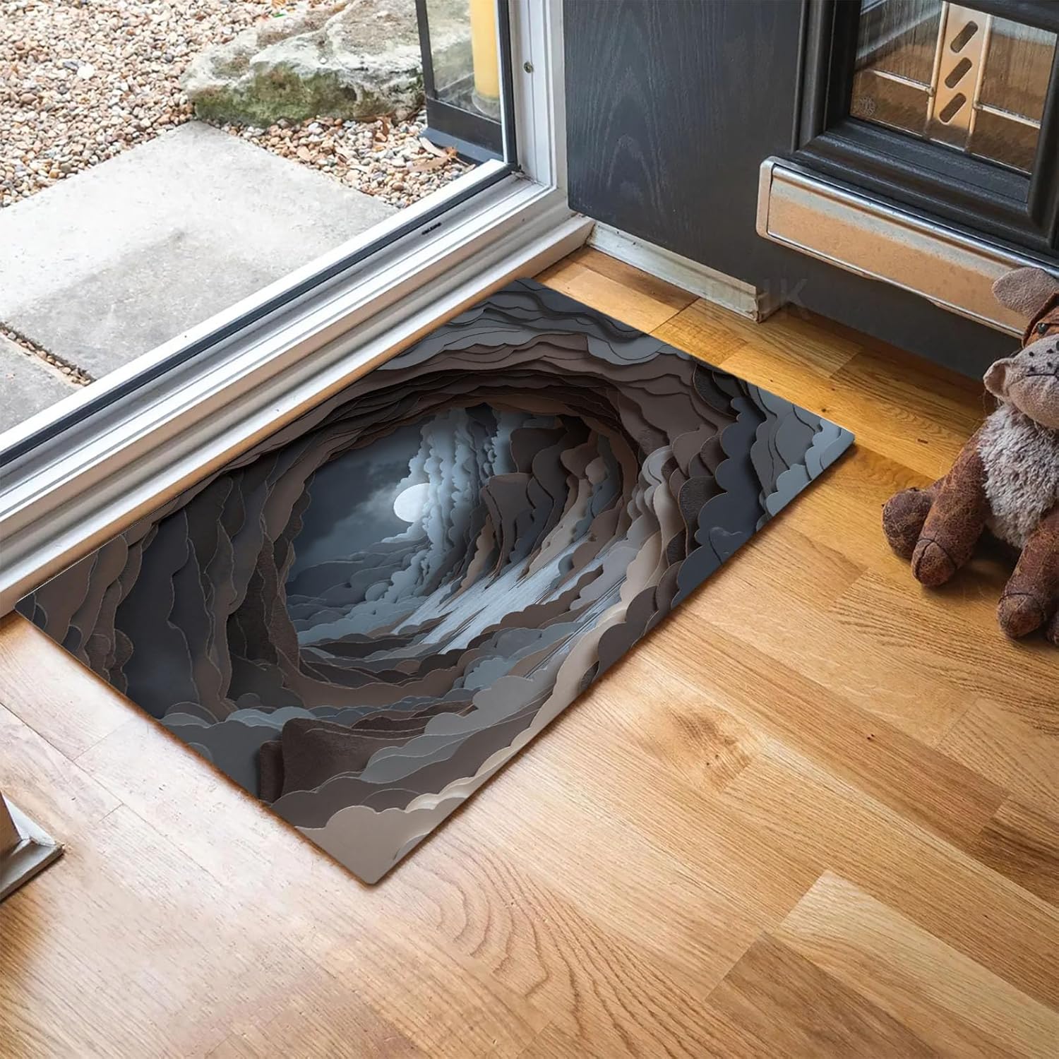 3D Optical Illusion Area Rug 31"X47" Entryway Rock Tunnel Cave Washable Indoor Doormat Accent Rug Lightweight Small Non-Slip Gray Carpet for Kitchen Bedroom Bathroom
