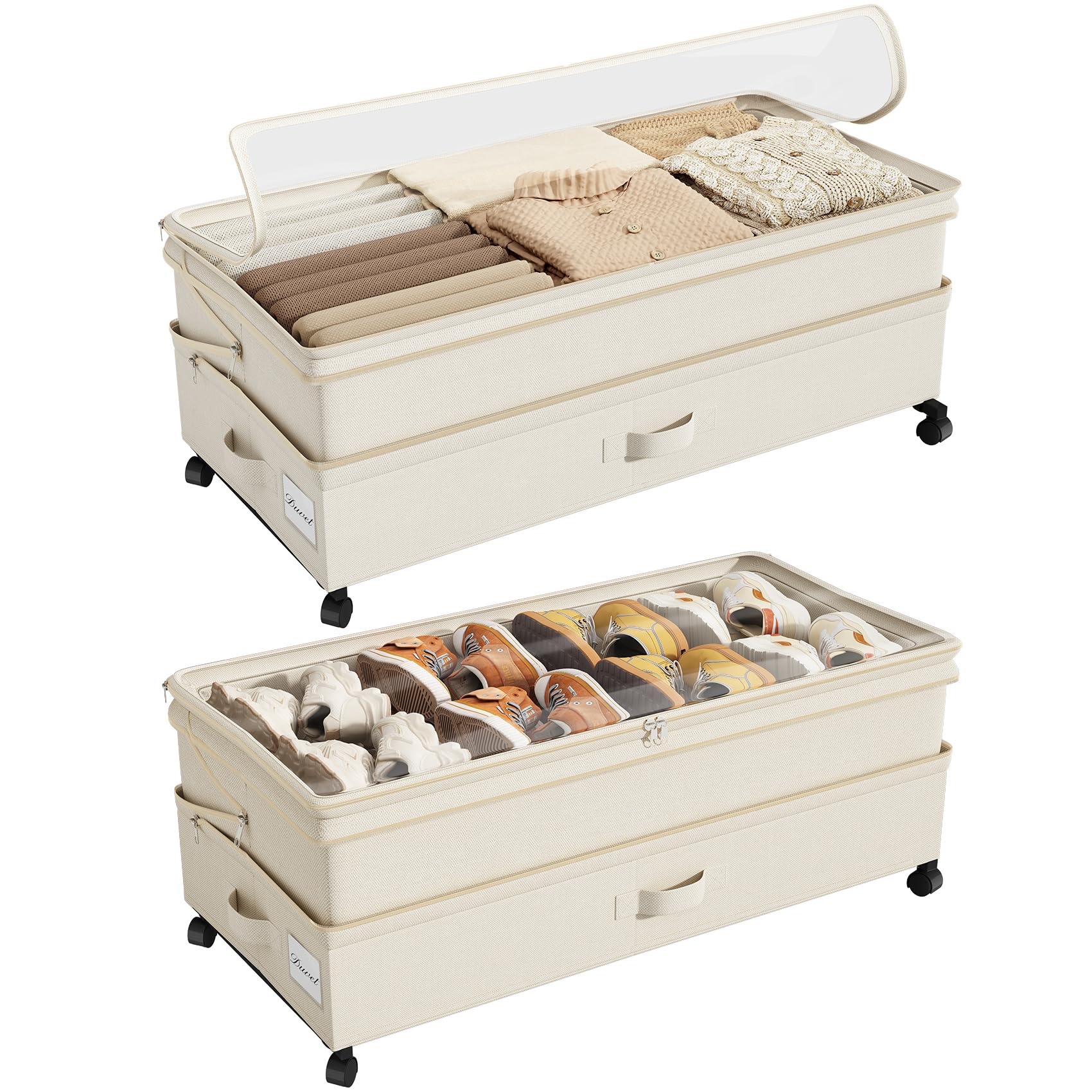 Photo 1 of Kitstorack Under Bed Storage with Wheels, 2 Pack, Beige