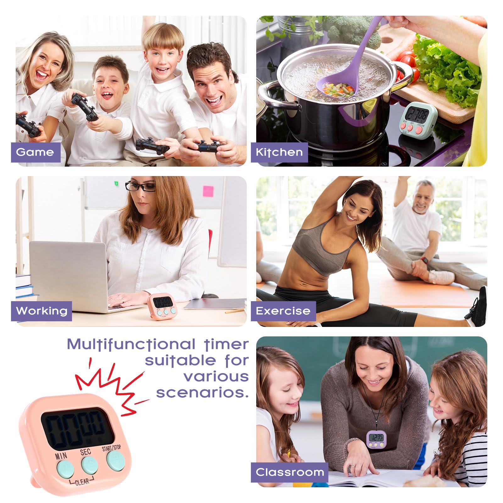 Weewooday Temporizador magnético digital de cocina, 24 unidades, interruptor de encendido/apagado a granel, cuenta regresiva de minutos y segundos, alarma fuerte para hacer ejercicio, cocinar y