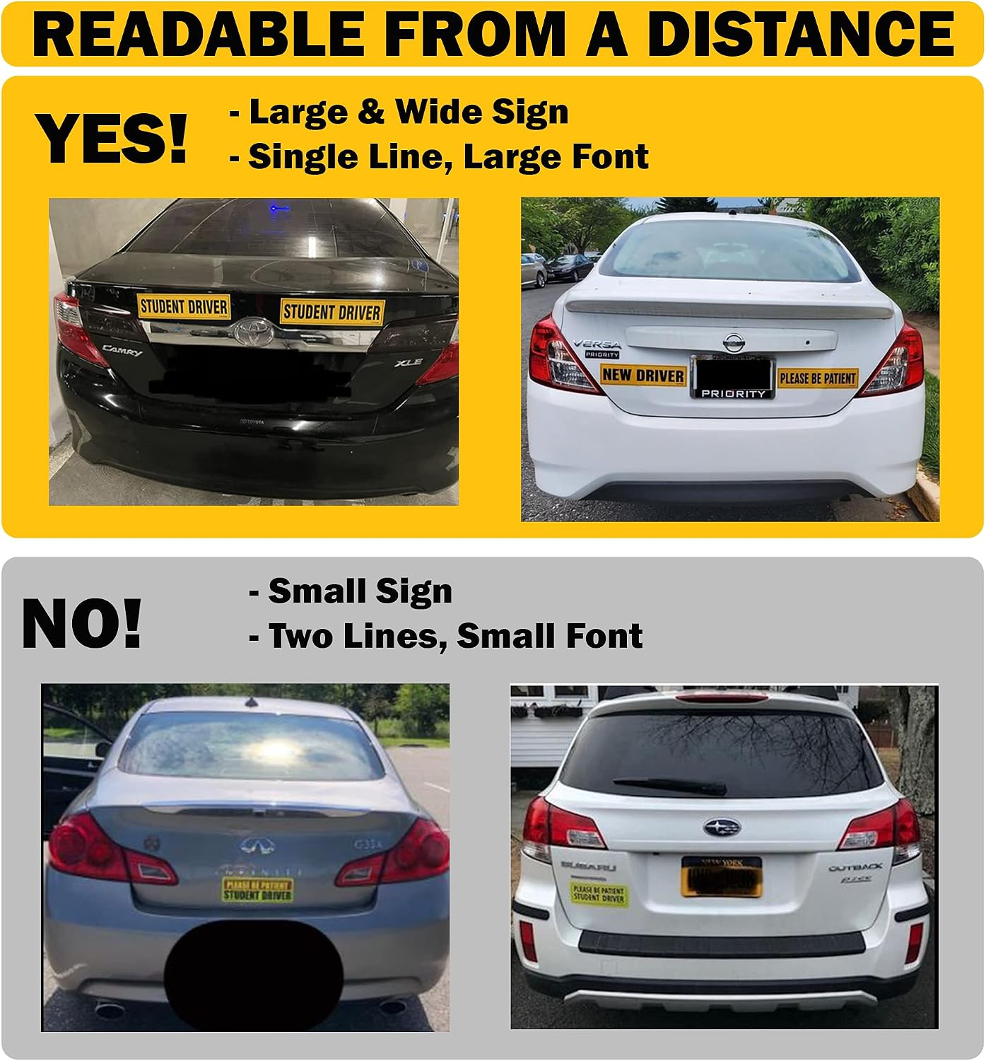 TOTOMO New Driver Magnet for Car Sign – Large 12”x3” Magnetic Reflective Vehicle Safety for Student Rookie Learner Drivers Removable Bumper Sticker Please Be Patient