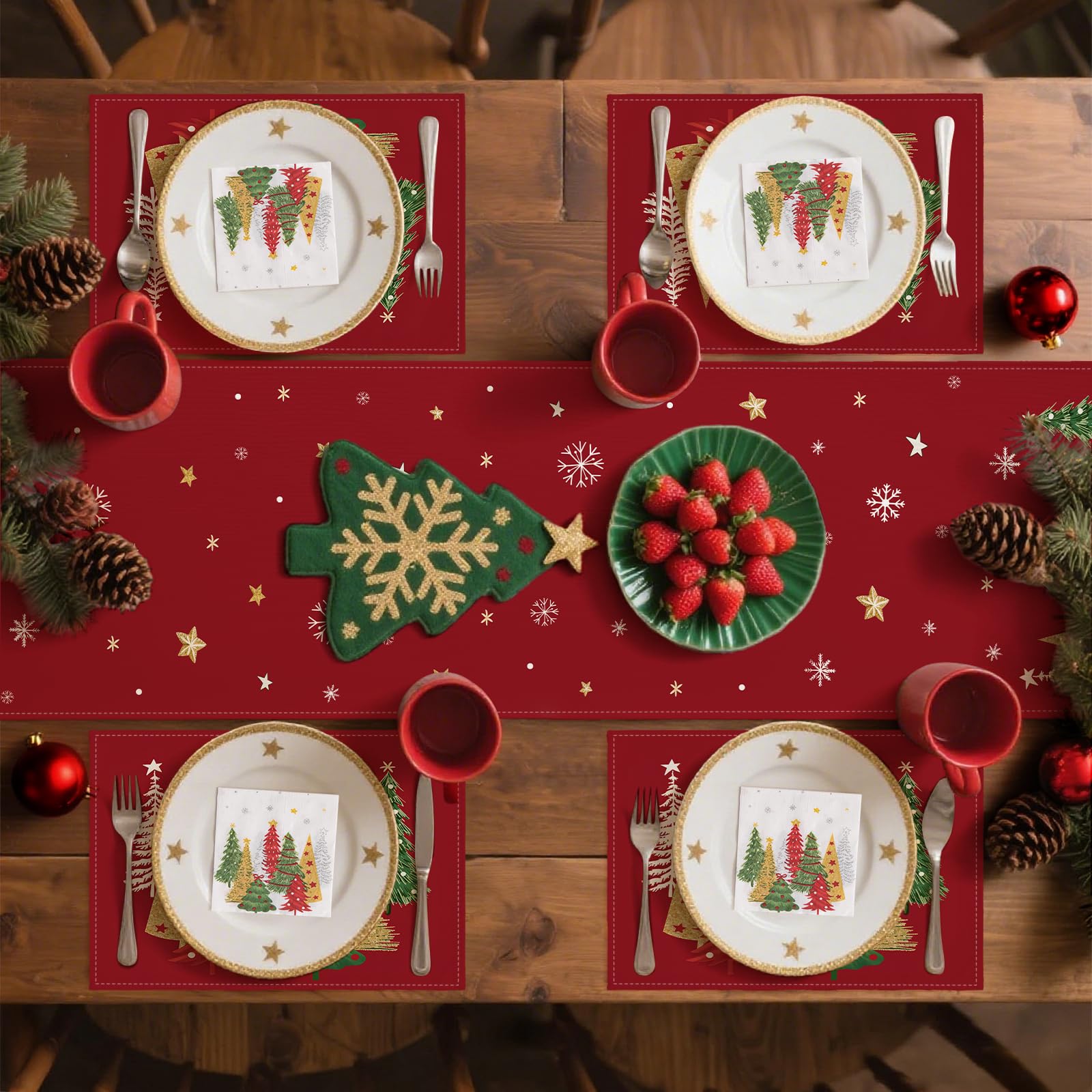 ZWJD Christmas Table Runner 40x140 cm Red Modern Christmas Decorations With Christmas Trees and Snowflakes Xmas Table Runner - Image 4