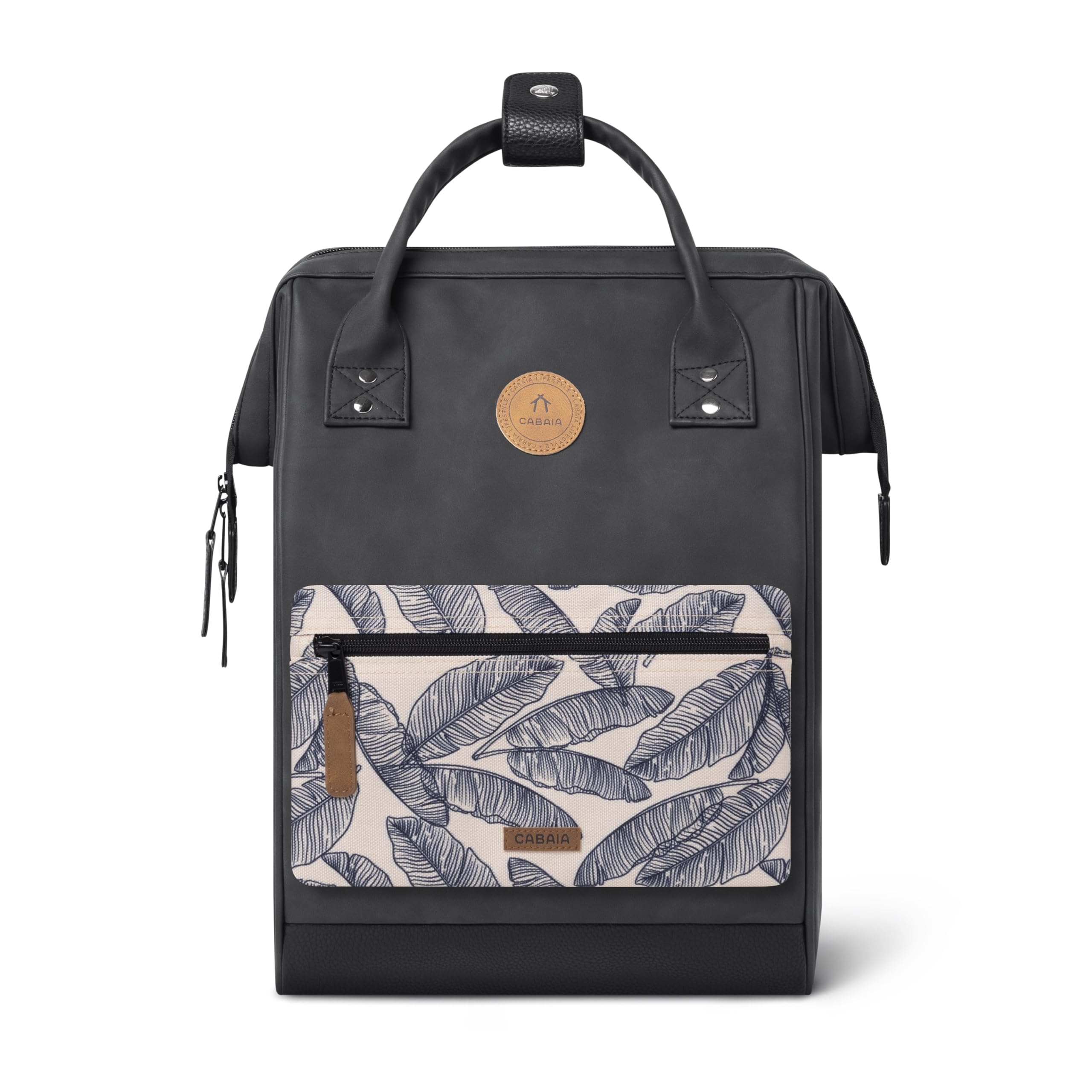 CABAIA - Sac à Dos Adventurer Le Havre - Medium 18L - Déperlant - Compartiment Ordinateur Portable 13" - 2 Poches - Certifié Vegan - Sac Voyage, Affaires, École pour Homme et Femme - Noir