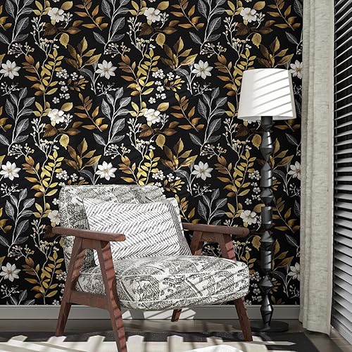 Miniatura 64 de Papel tapiz bohemio de hojas para despegar y pegar para cocina, papel de contacto floral vintage, impermeable, autoadhesivo, papel de pared floral