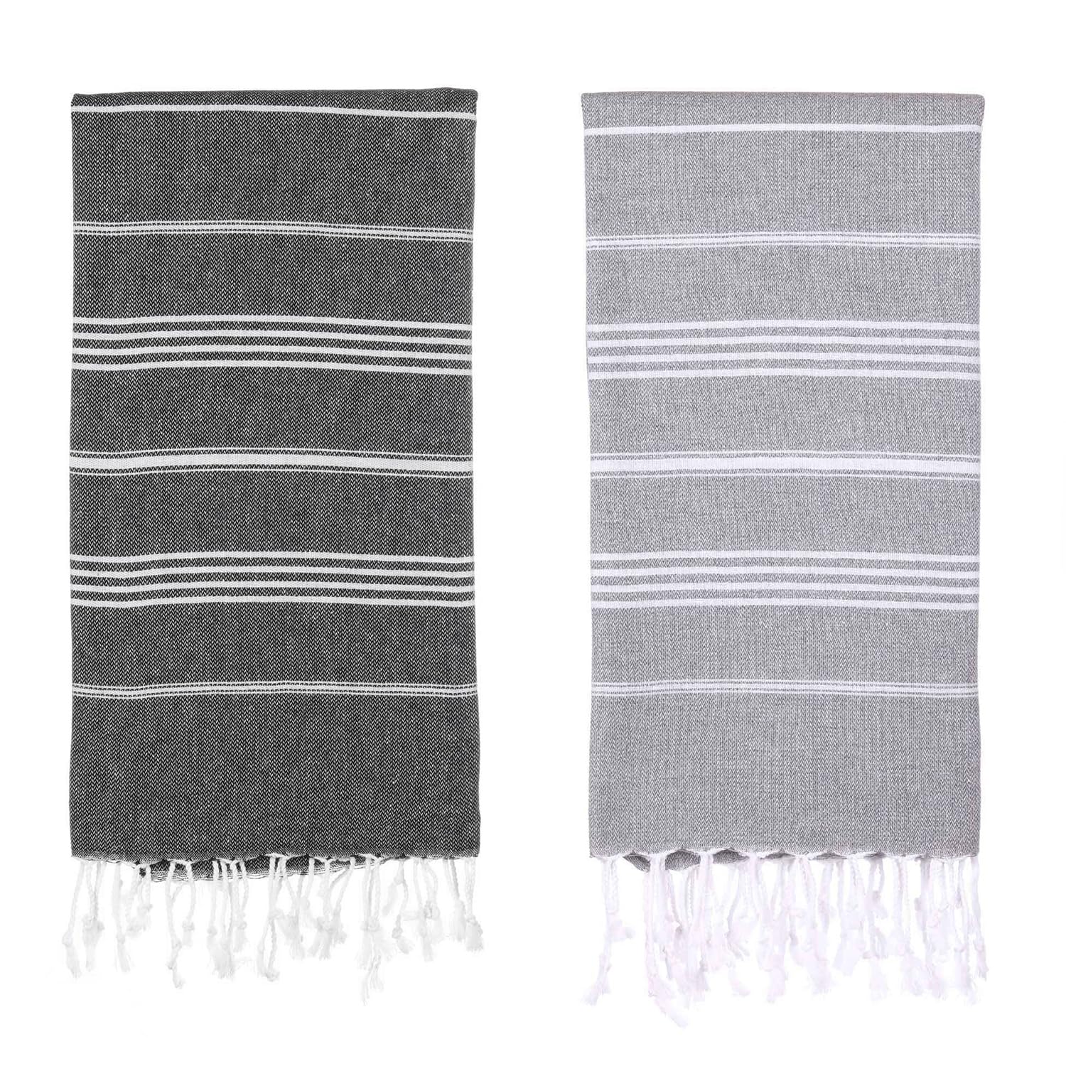 PADISHAHHOME Oversized Turkish Beach Towel 38’’x71’’ - Set of 2 | 100% Turkish Cotton Lightweight Sand Free Quick Dry Pool Towels | Extra Large Bath