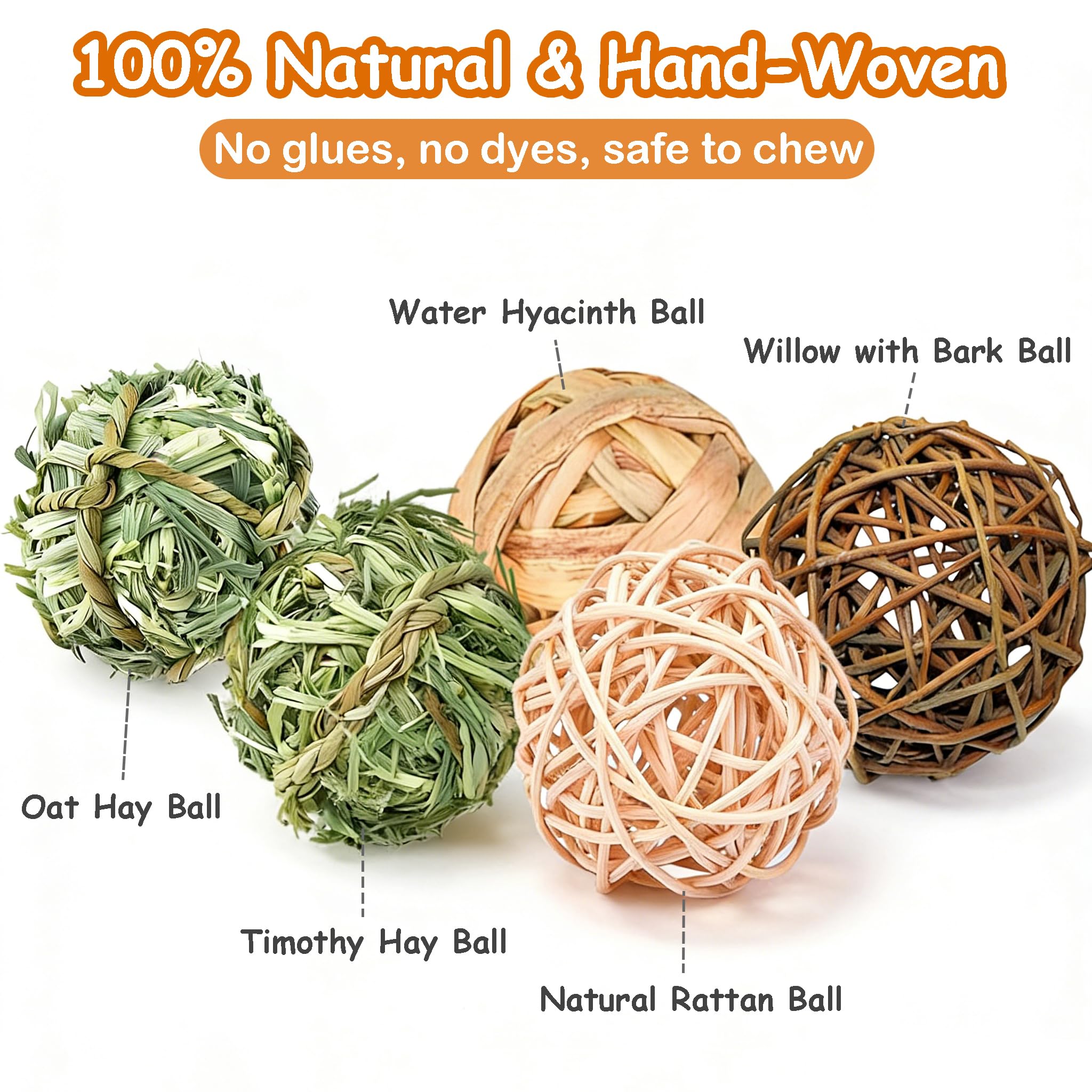 8 Bolas de Heno Natural para Masticar – Hechas a Mano para Conejillos de Indias, Conejos y Chinchillas — view 4