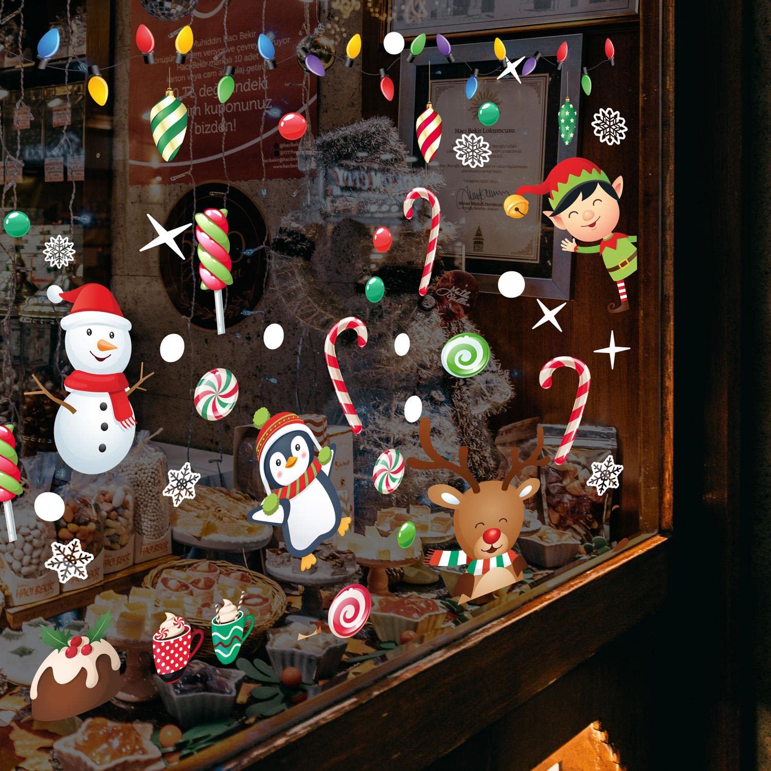 WALPLUS Christmas Window Stickers Clings Xmas Decoration Reusable Double-Sided Print Decals for Glass Living Room Windows Display Xmas Friends Winterland 64 Pieces - Image 3