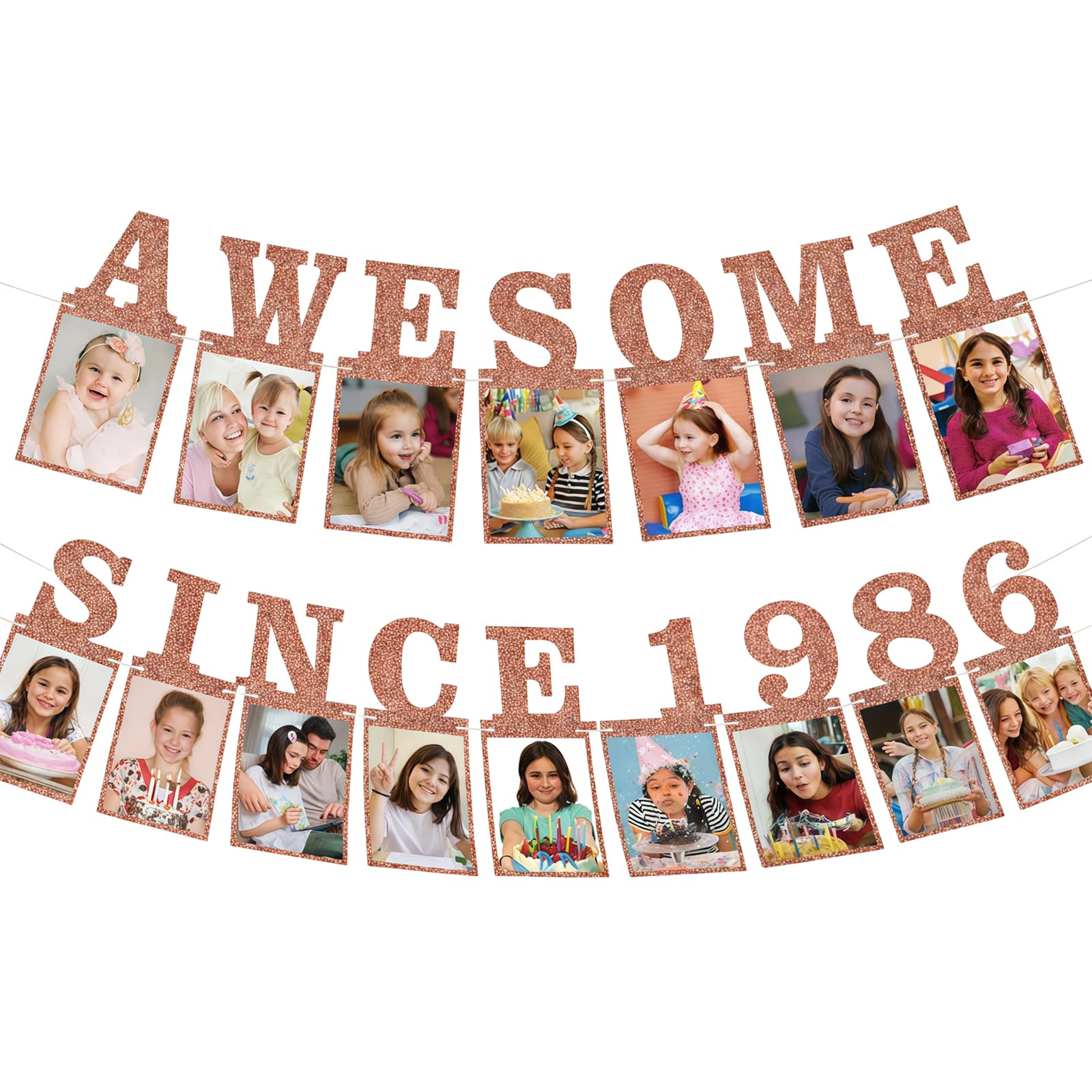 AuraFusionRose Gold 40th Birthday Decorations Happy Birthday Banner Photo Garland 1986 40th Birthday Banner Party Decorations For Women Birthday Wall Door Dessert Table