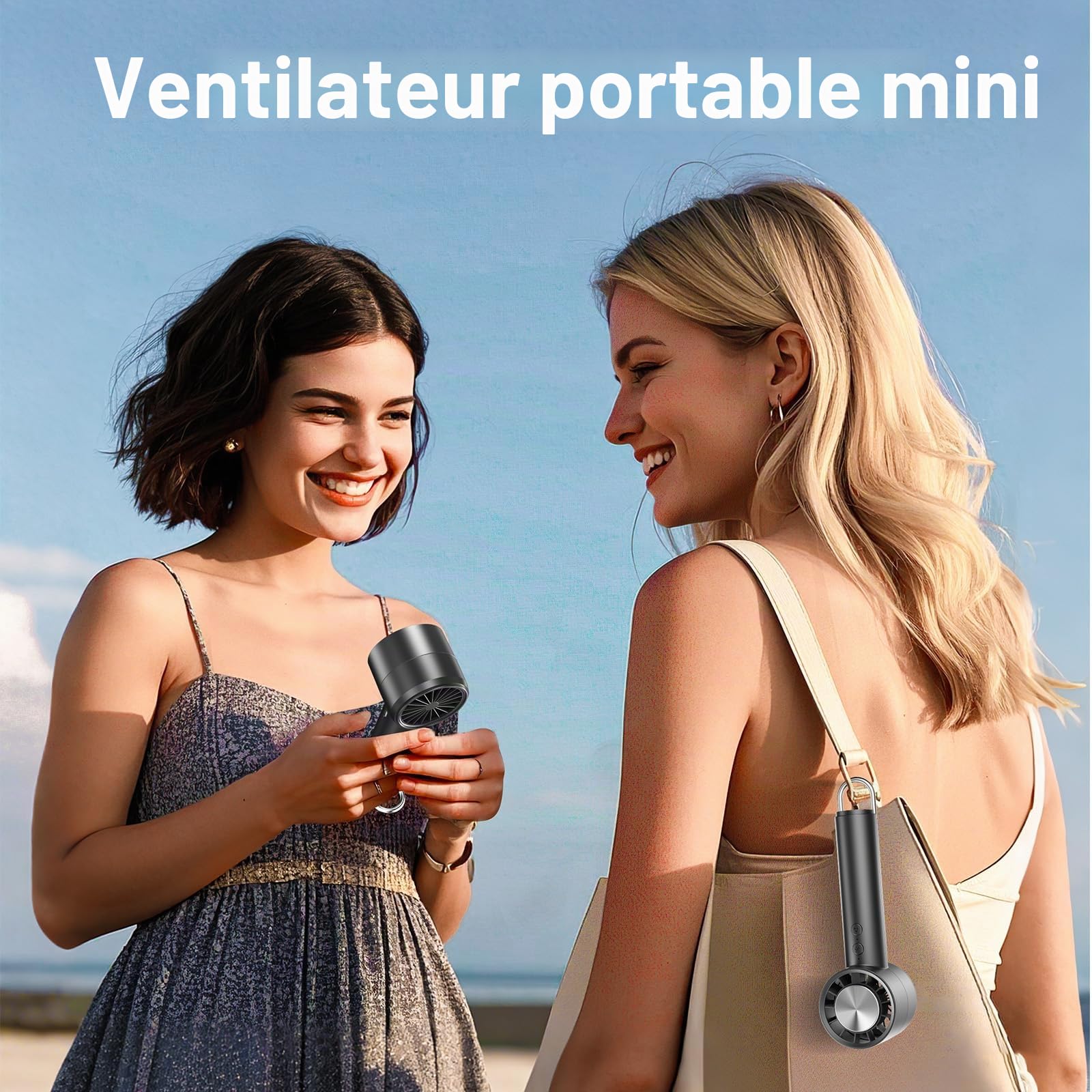 OUILA 4000mAh Mini Ventilateur Portable avec Fonction de Compresse Froide et Crochet en D, Rechargeable à 5 Vitesses Petit Ventilateur de poche pour Bureau Maison Extérieur