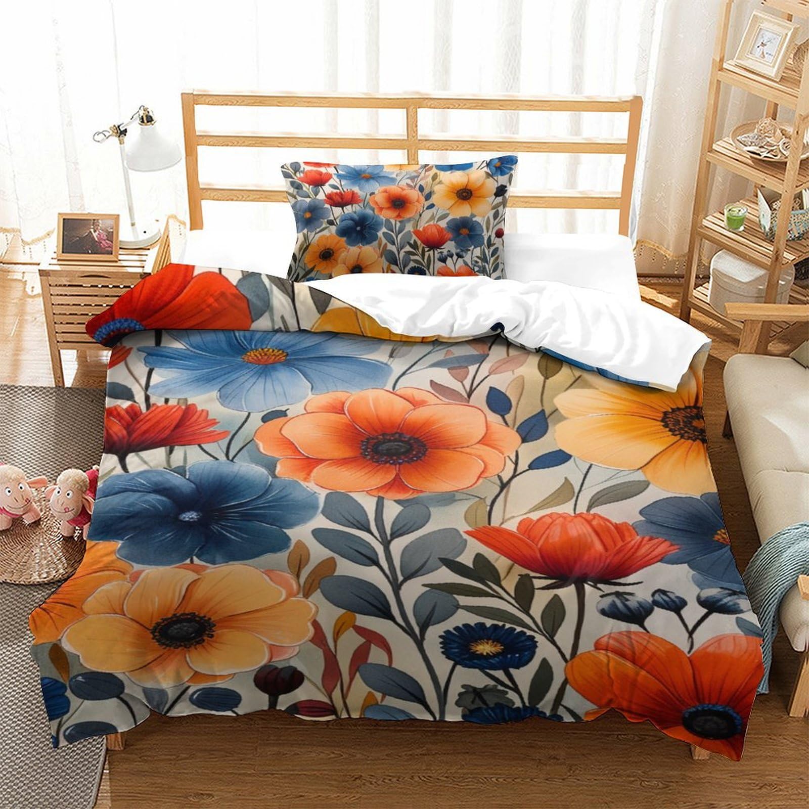 Housse de couette aquarelle 135x200 microfibre avec taie d'oreiller