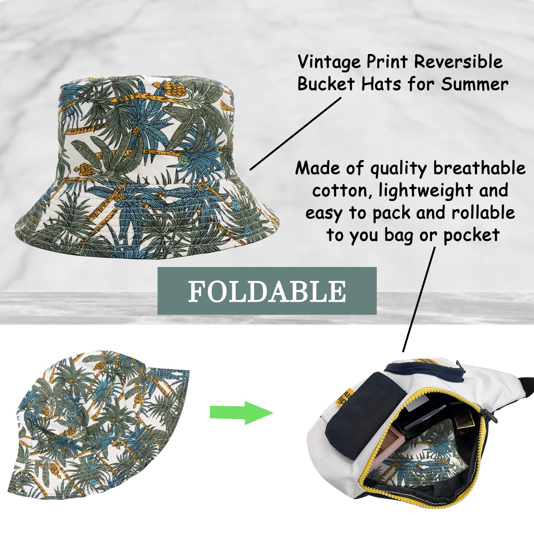 Feng Shui， Sombreros de Pescador para Mujer - Sombreros de Sol de Playa de Verano de algodón Reversible Sombrero de Pescador Plegable para Viajes Playa Senderismo Reino Unido