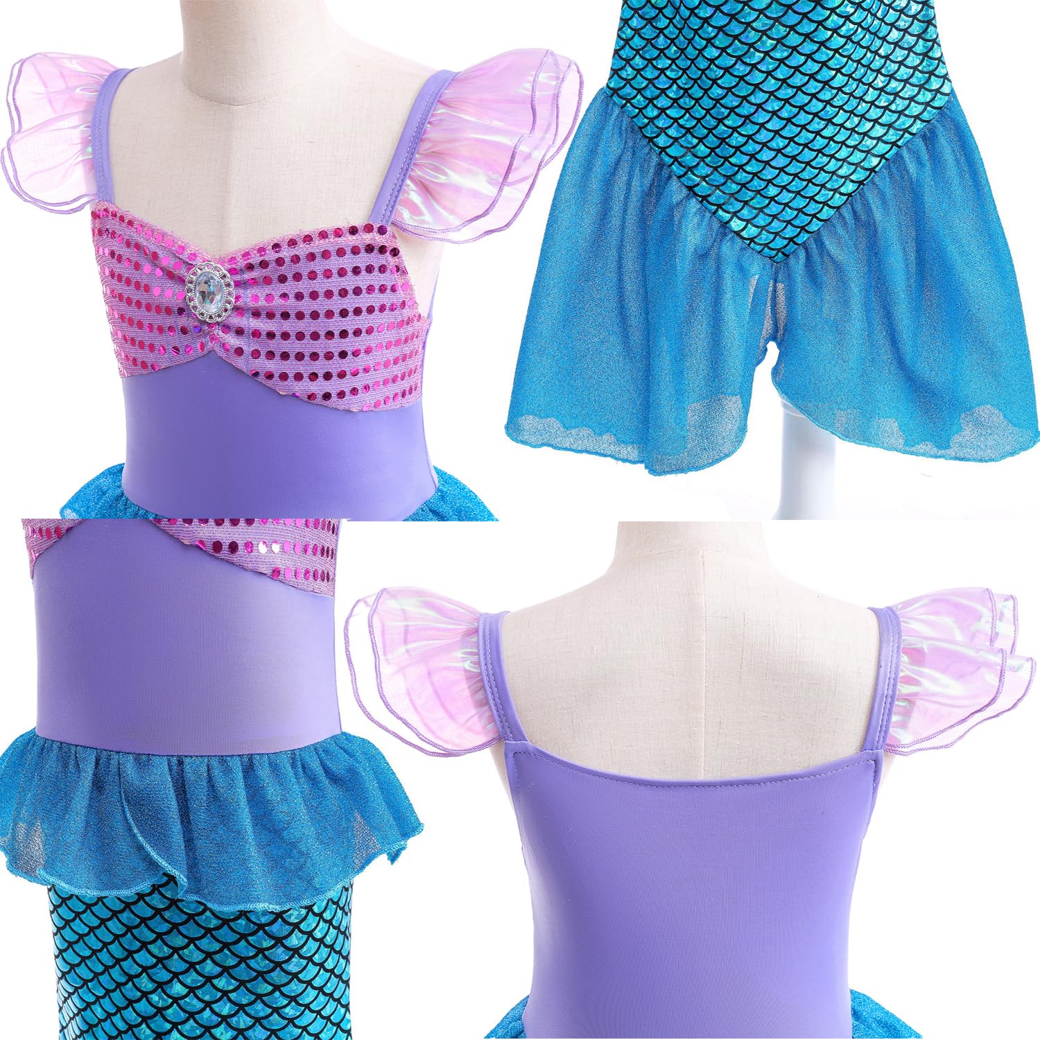 HEYOUTH Meerjungfrau Kostüm Mädchen,Meerjungfrau Kleid,Arielle Prinzessin Kostüm mit Zubehör,Karneval Geburtstag Thema Party Rollenspiel Ankleiden Halloween Outfit,für Kinder Mädchen Größe 2-13 Jahre